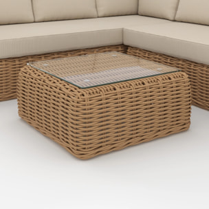 Salon de jardin 4 personnes en résine tressé et tissu beige - Savana