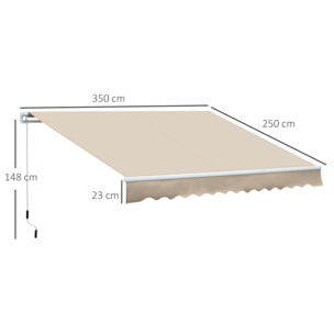 Toldo Manual Retráctil 350x250 cm Toldo para Balcón con Manivela de Metal Impermeable y Anti-UV Toldo Enrollable de Exterior para Jardín Terraza Ventanas Crema