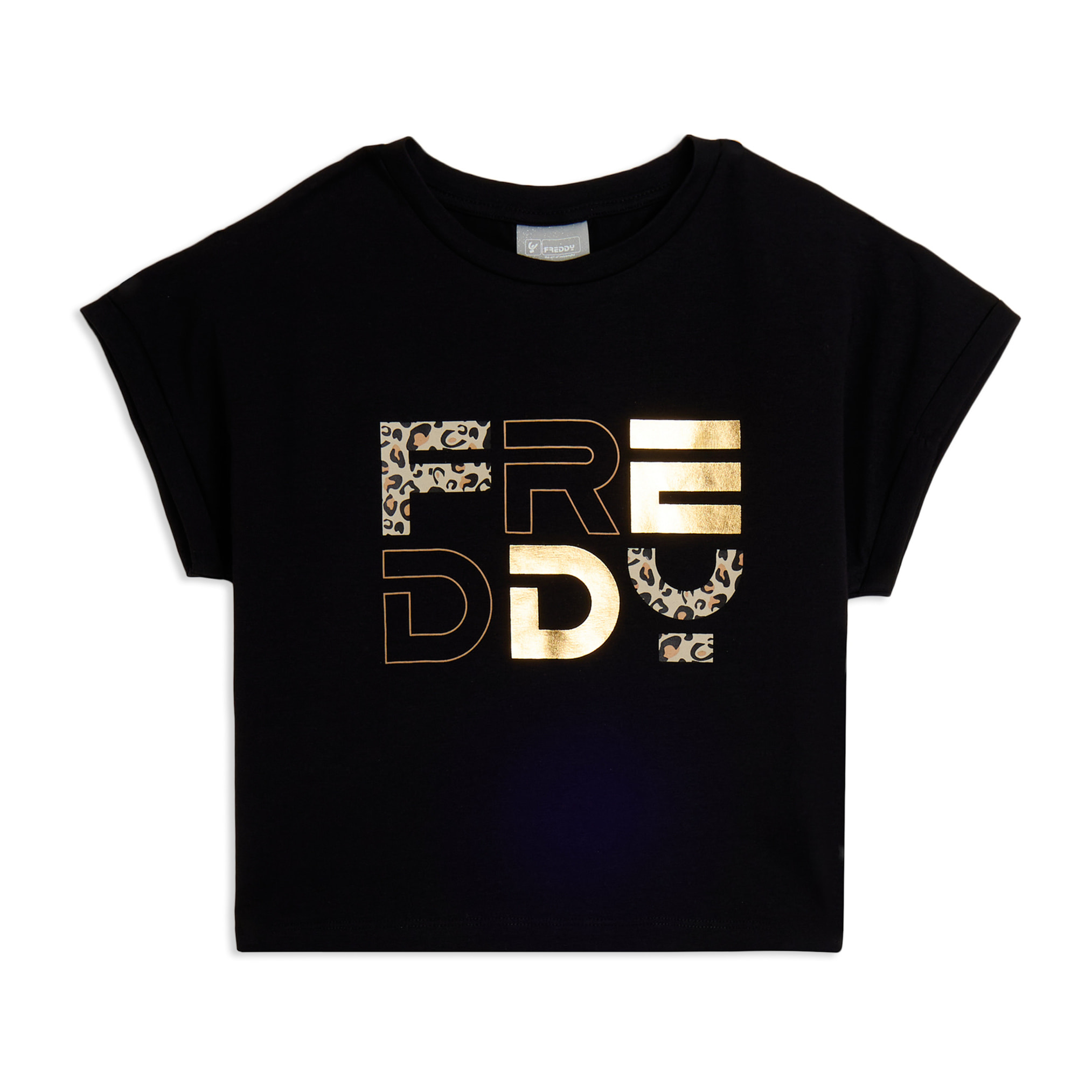 T-shirt Junior con maniche ad aletta e logo animalier e oro