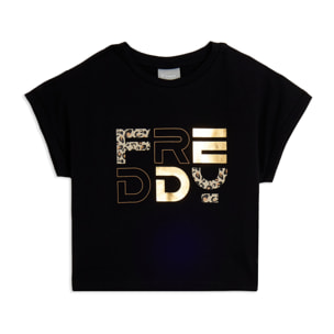 T-shirt Junior con maniche ad aletta e logo animalier e oro