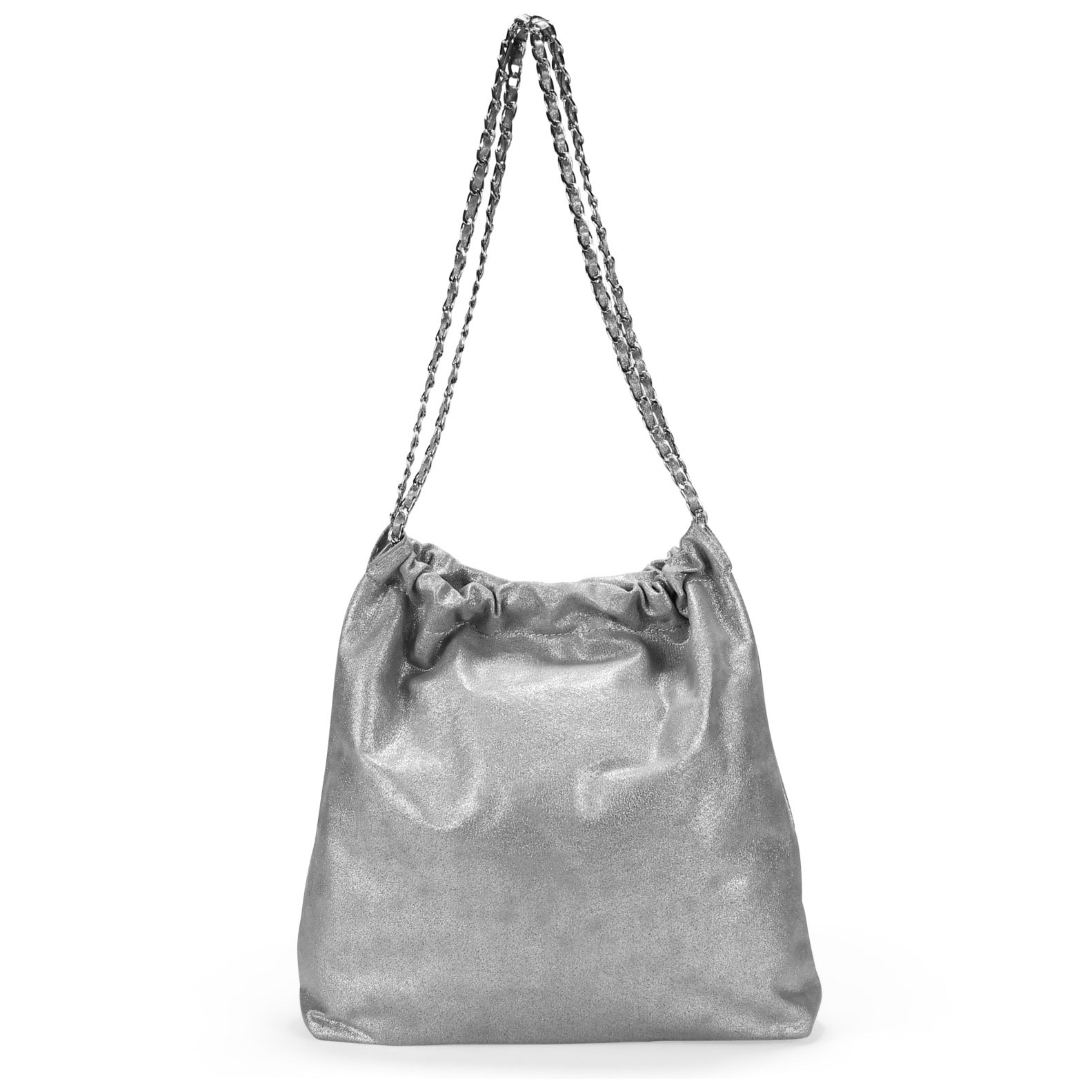 Bolso de hombro plateado con cadena