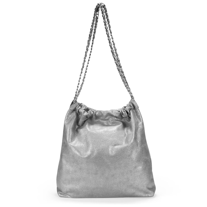 Bolso de hombro plateado con cadena