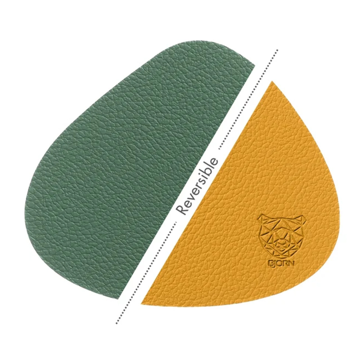 Sous-verre curve réversible - 6 pièces - Cuir recyclé jaune moutarde et vert sapin