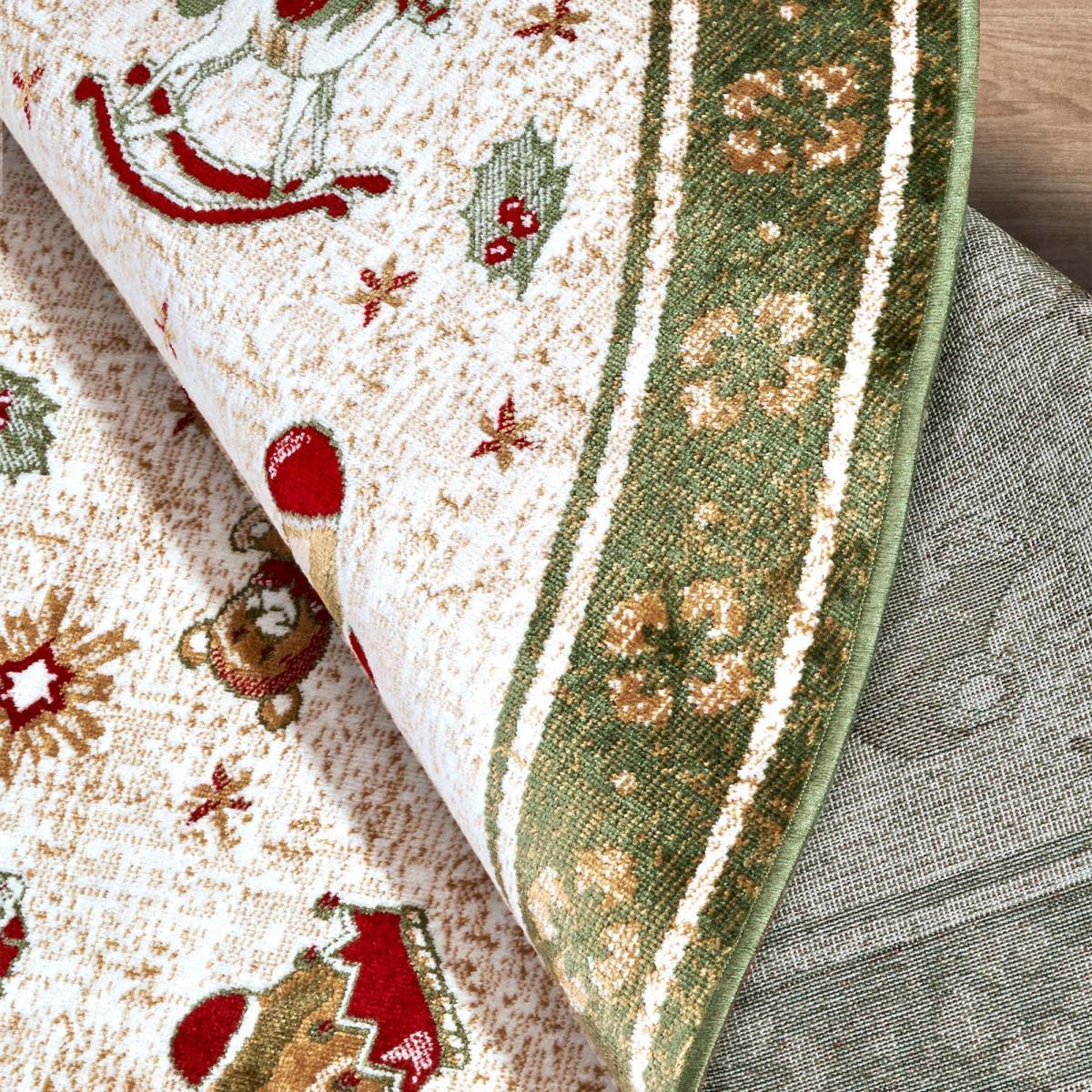 Tapis rond salon ou chambre enfant,  motif fêtes de SANTA 1, kilim original, entretien facile