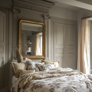 Drap plat imprimé en satin de coton bio, HALATTE, Beige Désert