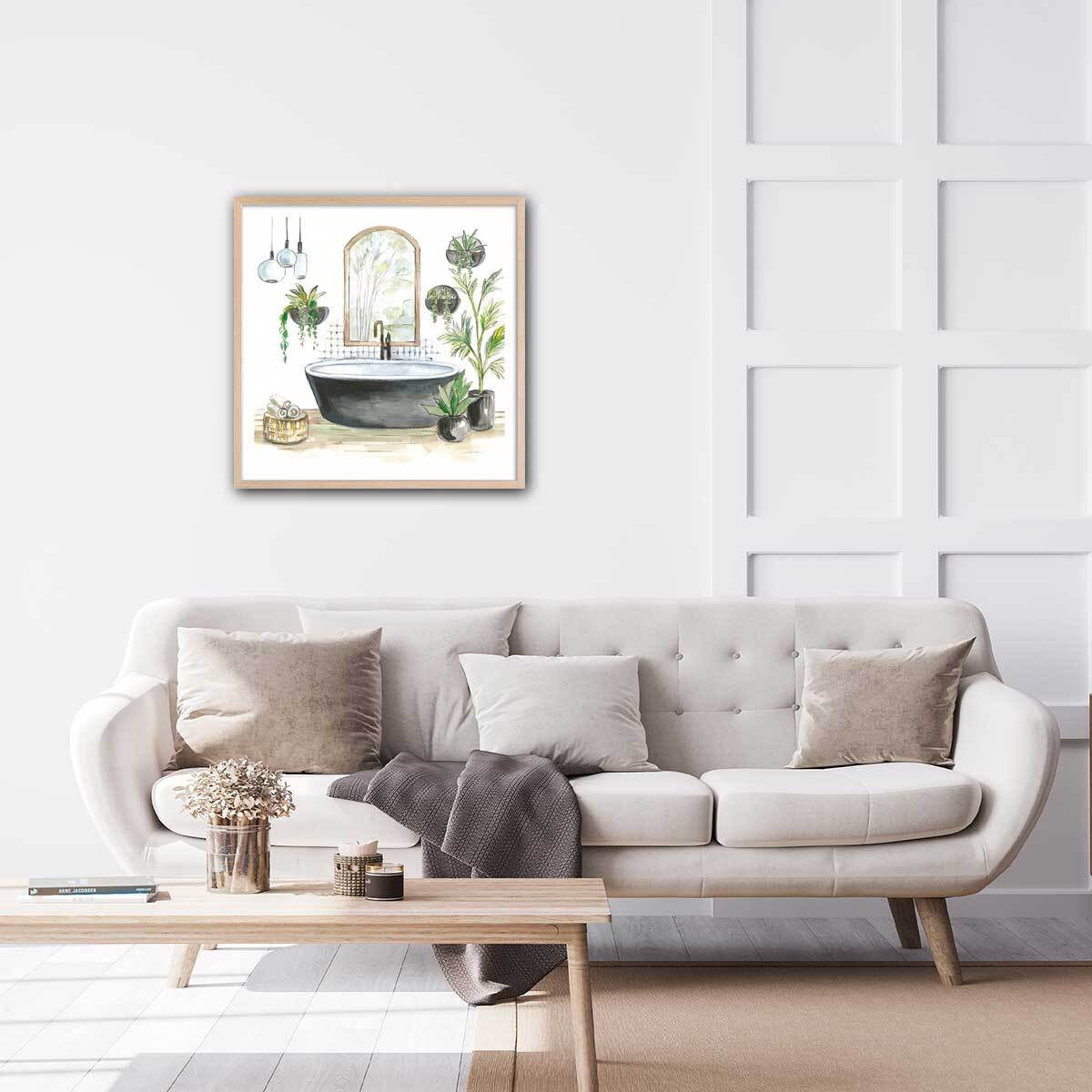 Affiche Baignoire de rêve vert Affiche + cadre en bois - Chêne