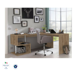 Scrivania Sasha, Scrittoio angolare porta PC, Tavolo multiuso per ufficio, Scrivania salvaspazio multiposizione, 100% Made in Italy, cm 160x60h78, Rovere