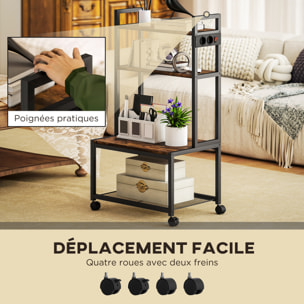 Support d'imprimante meuble photocopieur 2 prises secteur intégrées roulettes 4 étagères