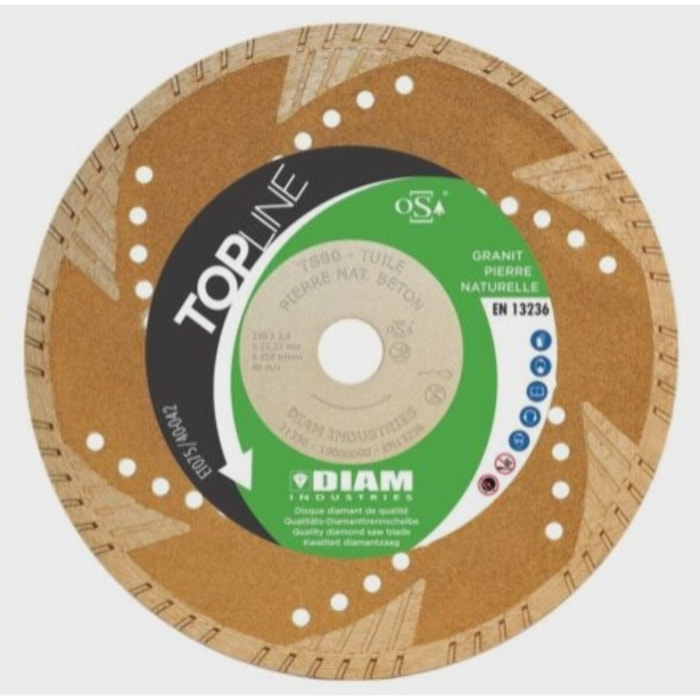 Disque diamant Ø125/22.23 pour pierres naturelles tuiles béton granit - DIAM INDUSTRIES - TS80125/22