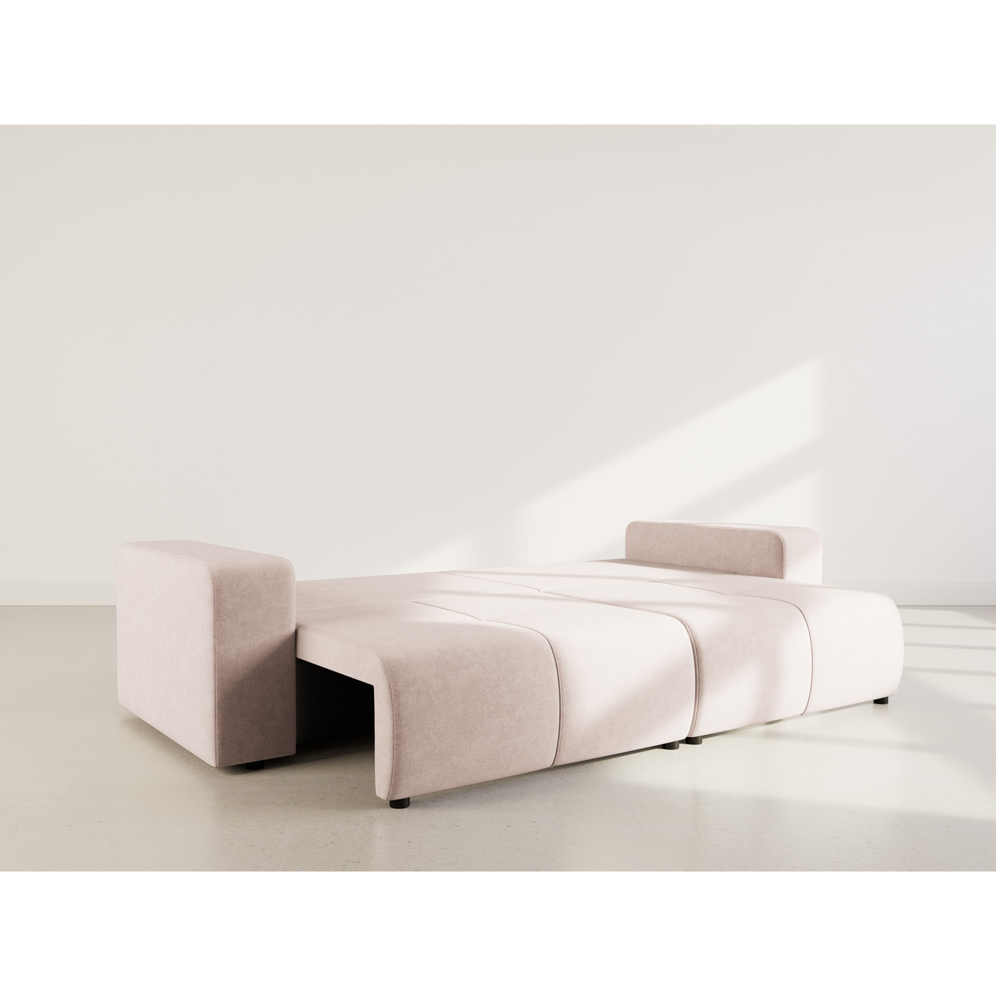 Nicole - Canapé droit 4 places convertible avec coffre en tissu - Taupe