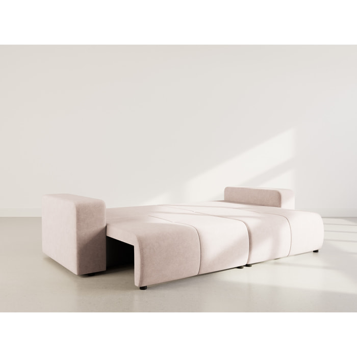 Nicole - Canapé droit 4 places convertible avec coffre en tissu - Taupe