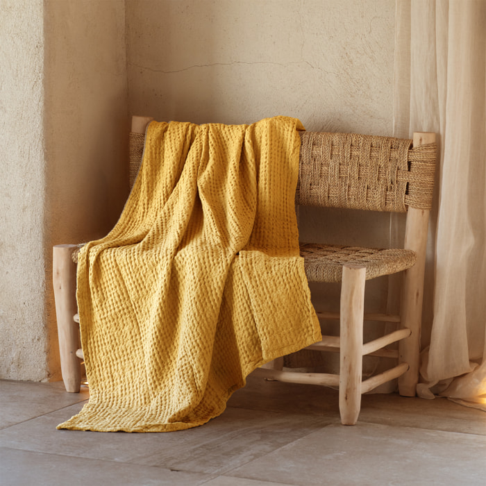 Plaid en coton gaufré - Jaune