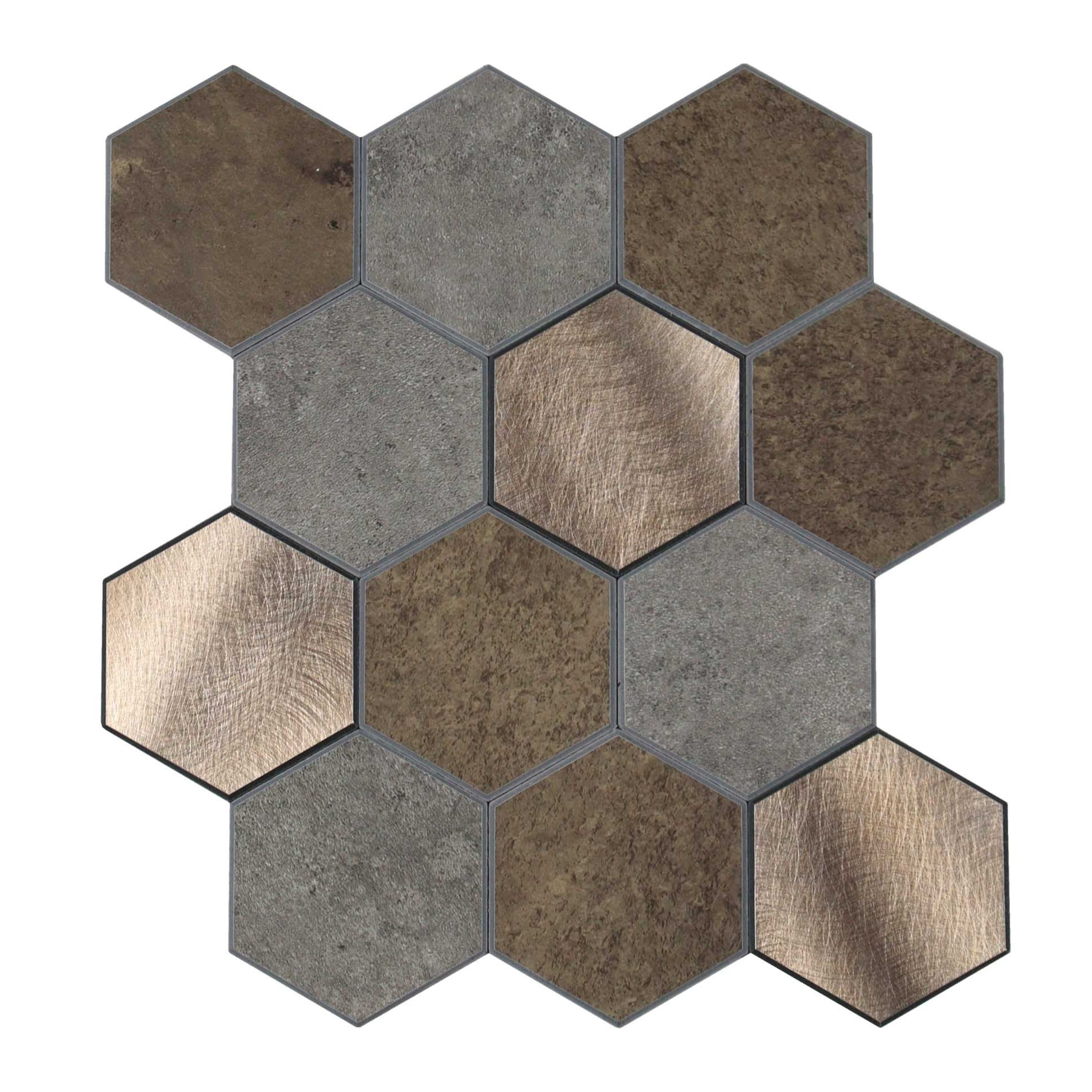 Crédence adhésive murale 3D  - Effet carrelage hexagonal 4 pièces - Gris