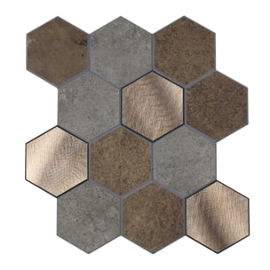 Crédence adhésive murale 3D  - Effet carrelage hexagonal 4 pièces - Gris