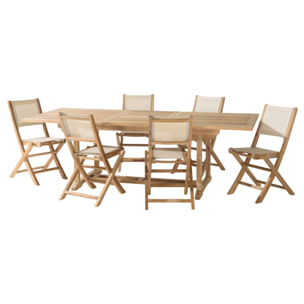 FUN - Ensemble de jardin en bois teck et textilène 8/10 personnes