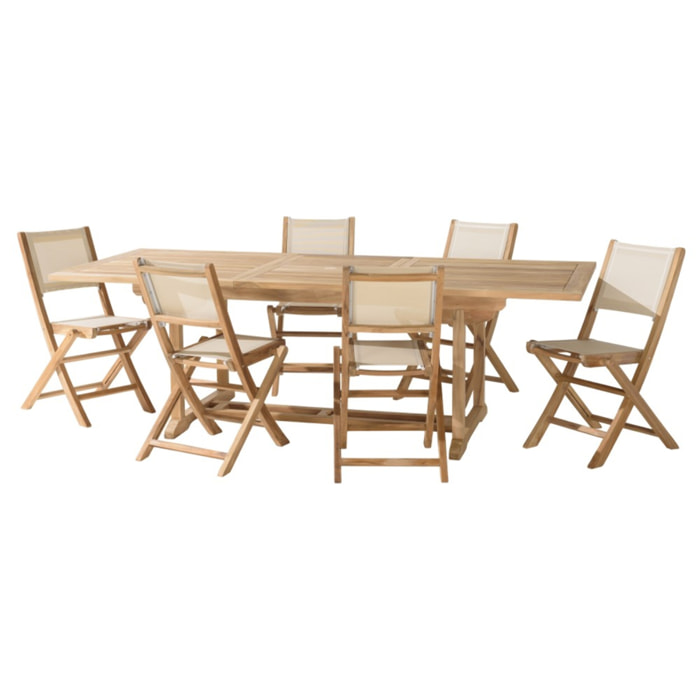 FUN - Ensemble de jardin en bois teck et textilène 8/10 personnes