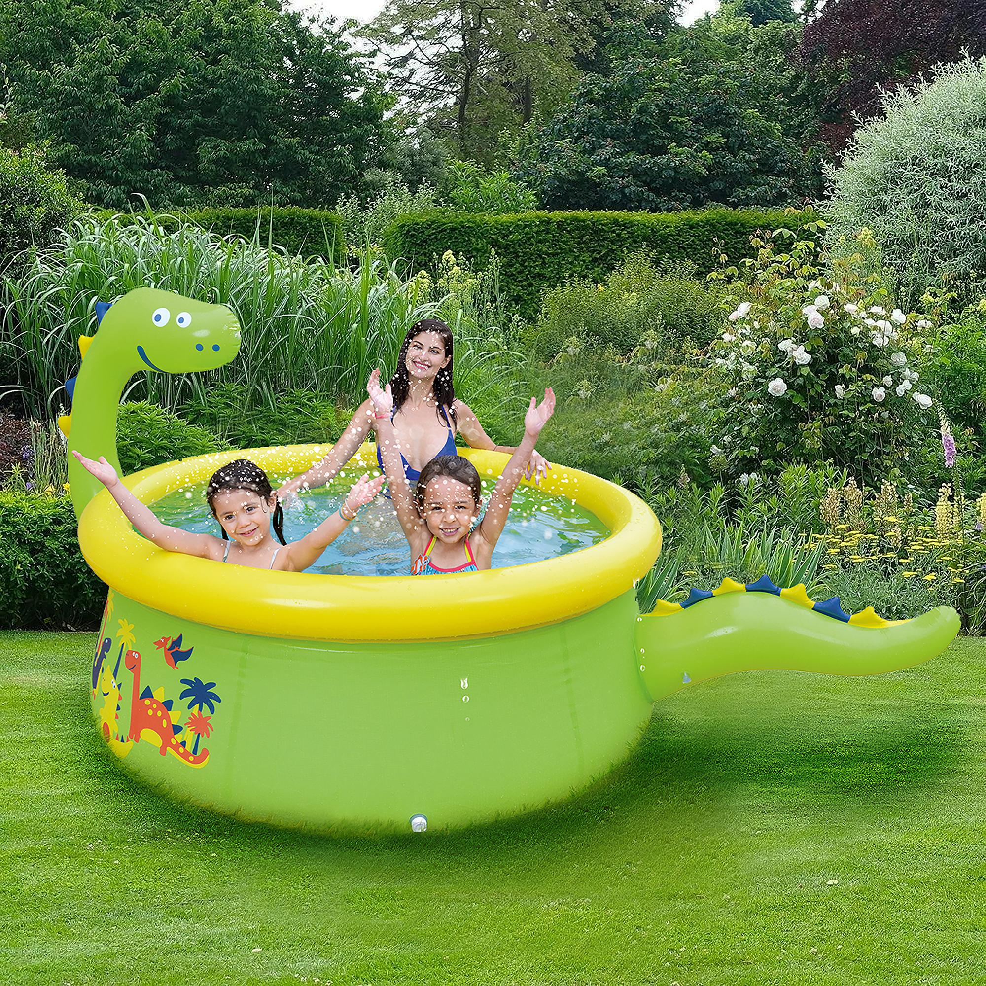 Piscinetta Gonfiabile Dinosauro Avenli 175x62cm con Gioco a Spruzzo d'Acqua per Bambini