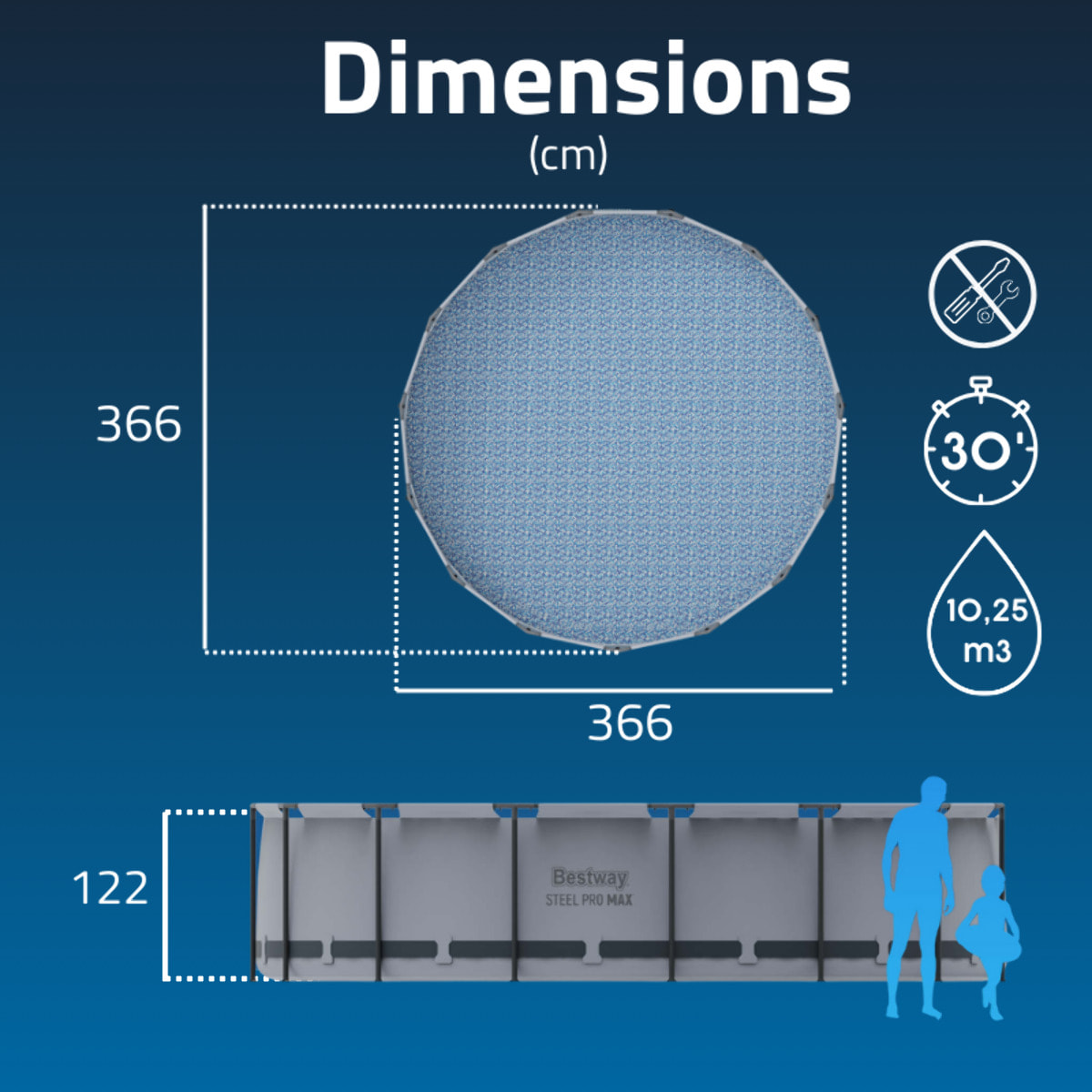 Bestway Piscine hors sol - Ronde - Steel Pro Max - 366 x 122 cm - Sans accessoires