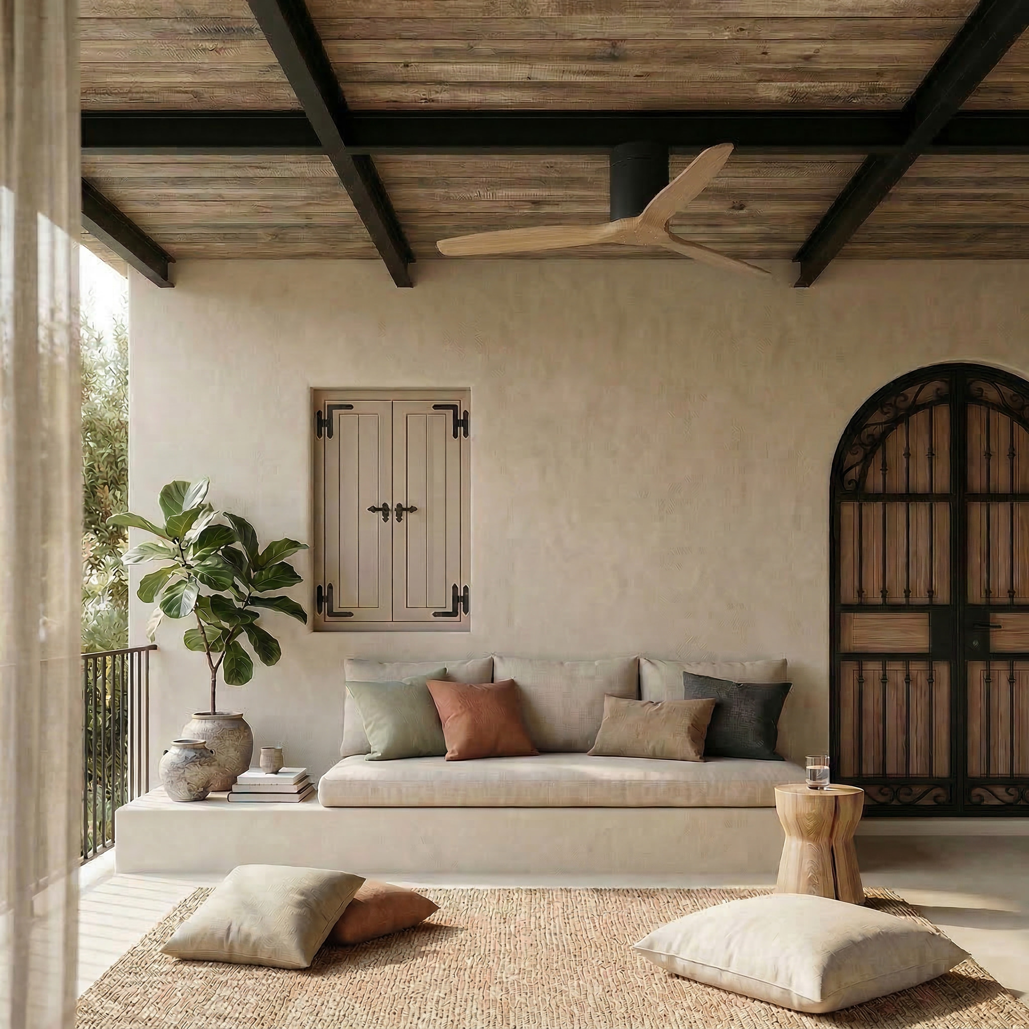 Forlight Ventilador de Techo Exterior IP44 - Motor DC Silencioso, 132 cm, Madera Oscura, 6 Velocidades, Mando a Distancia, Ideal para Terrazas y Baños Grandes