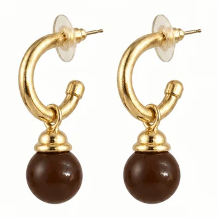 Pack aros pequeño y bola colgante dorado chapado y bolas en negro y jaspeado