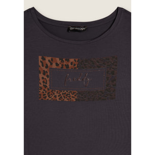T-shirt donna stampa animalier e strass