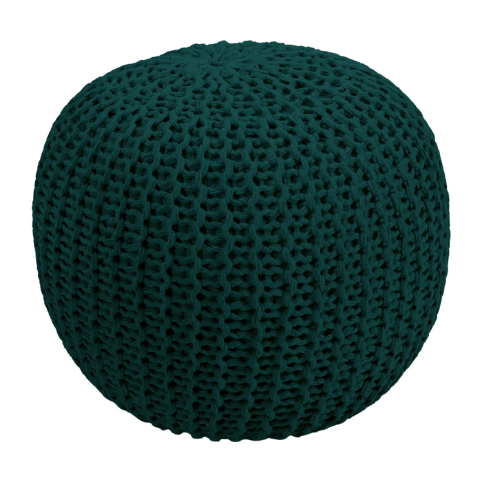 Pouf tricot rond en coton vert sapin D40 cm - Elisa