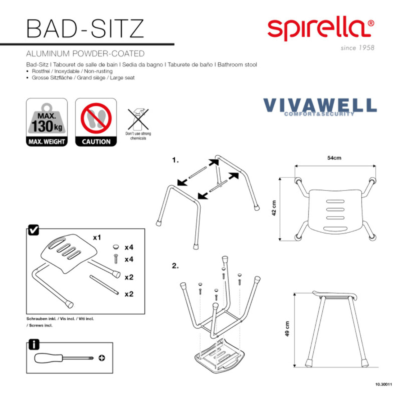 Tabouret Salle de bain Inoxydable Blanc Spirella