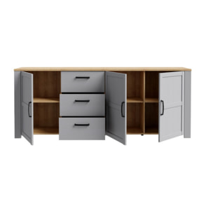 Buffet salon moderne bois gris 3 tiroirs 3 portes L221cm - ST MALO