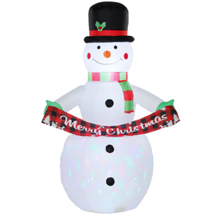Outsunny Muñeco de Nieve Hinchable de Navidad 205 cm con Luces LED, Muñeco Inflable Navideño Exterior con Música, Decoración Navideña para Jardín, Patio, Terraza, Casa, Balcón