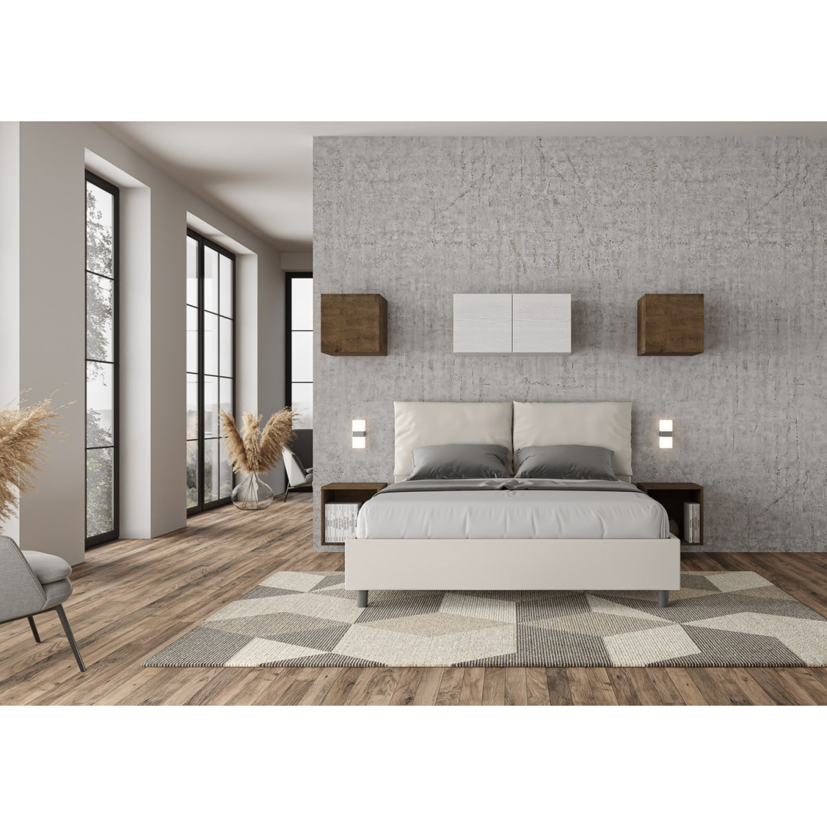 Letto matrimoniale contenitore imbottito 160x210 similpelle bianco Antea