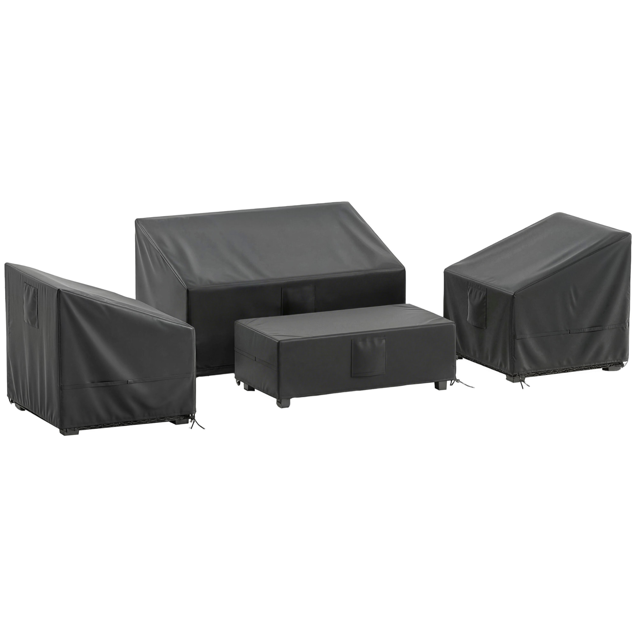 Ensemble de 4 housses salon de jardin imperméable tissu oxford noir