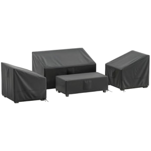 Ensemble de 4 housses salon de jardin imperméable tissu oxford noir