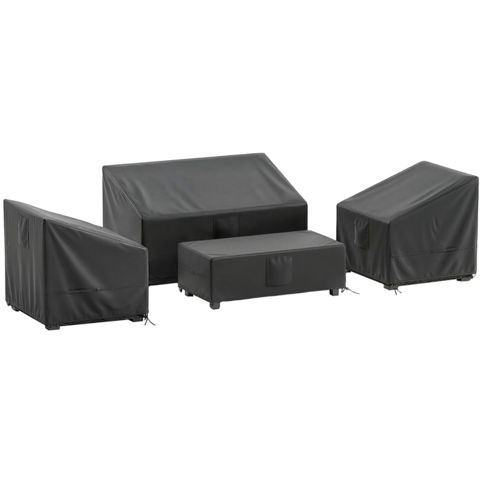 Ensemble de 4 housses salon de jardin imperméable tissu oxford noir