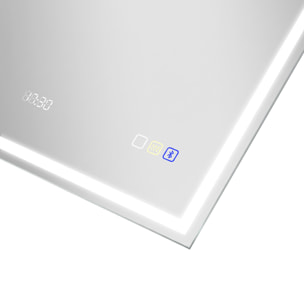Miroir lumineux LED salle de bain 90 x 70 cm bluetooth interrupteur tactile lumière réglable 3 couleurs fonction anti-buée et mémoire