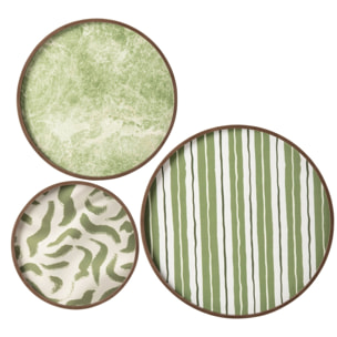 J-Line Set de 3 objets muraux ronds - MDF - vert olive
