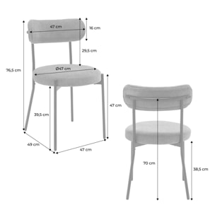 Lot de deux chaises métal et tissu chenille blanc L 47 x P 49 x H 76.5cm - Livia