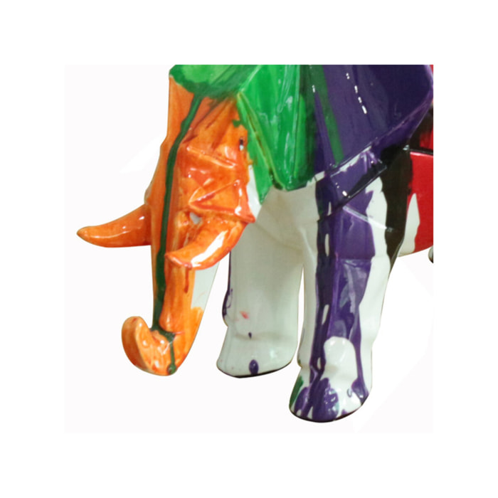Statue éléphant en résine peinture multicolore H21cm - ELEPH 8