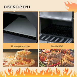 Outsunny Horno de Pizza Exterior con 2 Capas Horno de Leña con Ruedas Cajón Extraíble Estante de Almacenamiento para Terraza Camping Patio 64x54x160 cm Negro