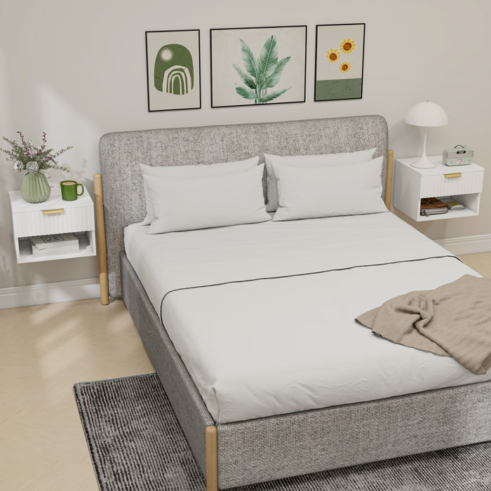 Juego de 2 Mesitas de Noche Flotantes Estrechas, Mesillas de Noche Dormitorio con Cajón con Frente Acanalado y Estante Abierto, para Sala de Estar, 40x34x29 cm, Blanco