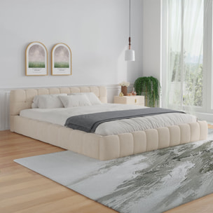 Lit style nuage 140x190cm en velours beige PRINCETON