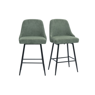Tabourets de bar pivotants 360° en tissu chenille vert kaki et métal H66 cm (lot de 2) HASTA