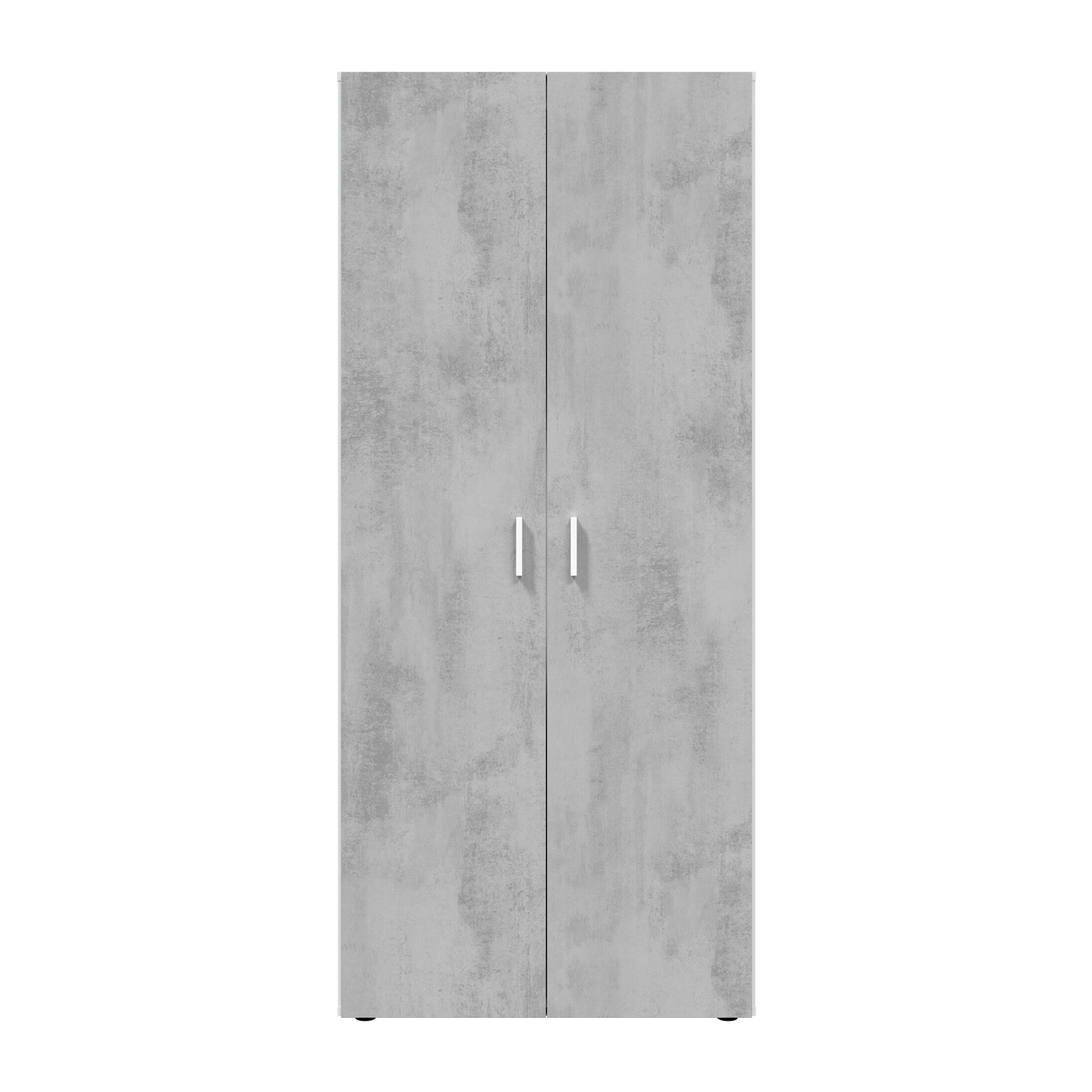 Armadio Multiuso Armadietto Alto Con Doppia Anta e 4 Ripiani Ideale Per Bagno Ingresso Camera Da Letto Garage 80 x 37 x 182 Cm Bianco e Grigio Cemento