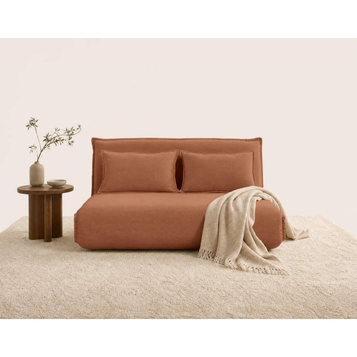 Candice - Banquette 2 places convertible clic-clac en velours côtelé - Terracotta