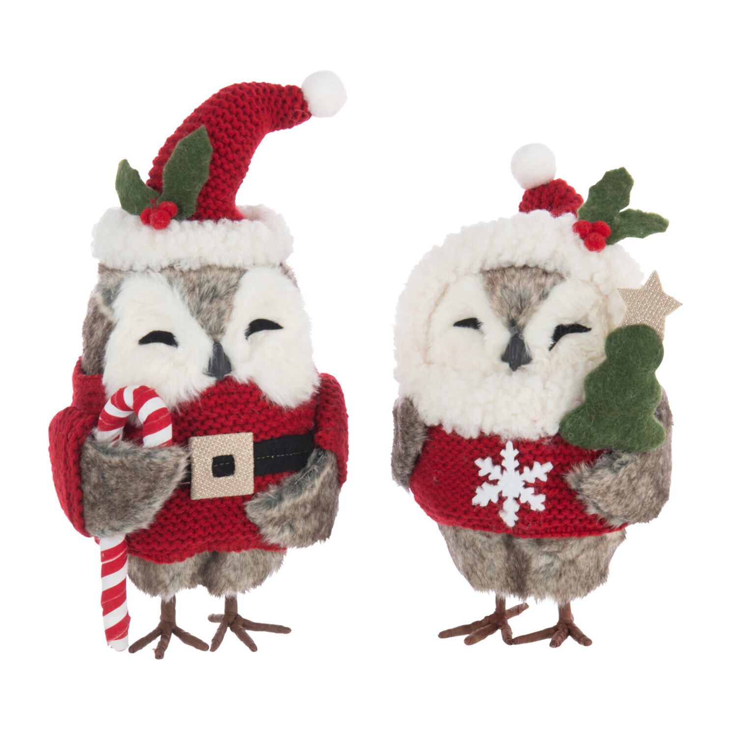 J-Line figurine Hibou - polyester - brun/rouge - 2 pcs