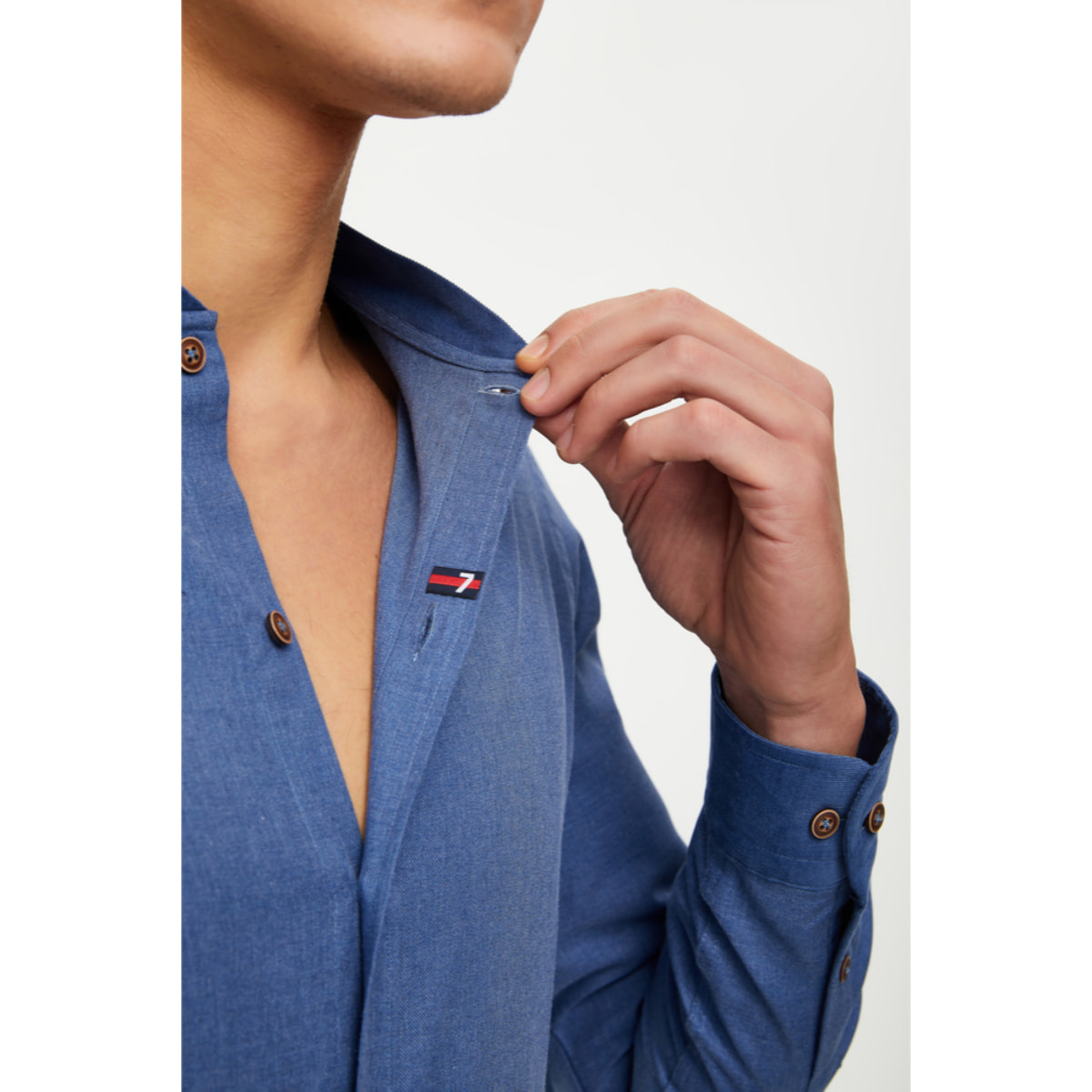 Camicia Uomo Coreano Slim Flanella Unita Blu avion