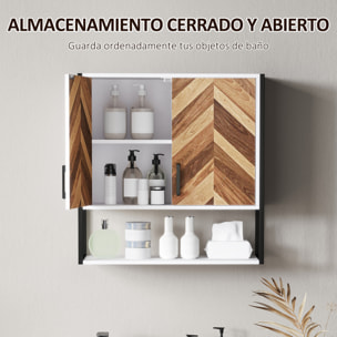 Armario de Pared para Baño Multiusos Mueble de Baño Suspendido Armario Colgante de Almacenamiento con 2 Puertas Estante Ajustable y Estante Abierto 59x20x60 cm Multicolor