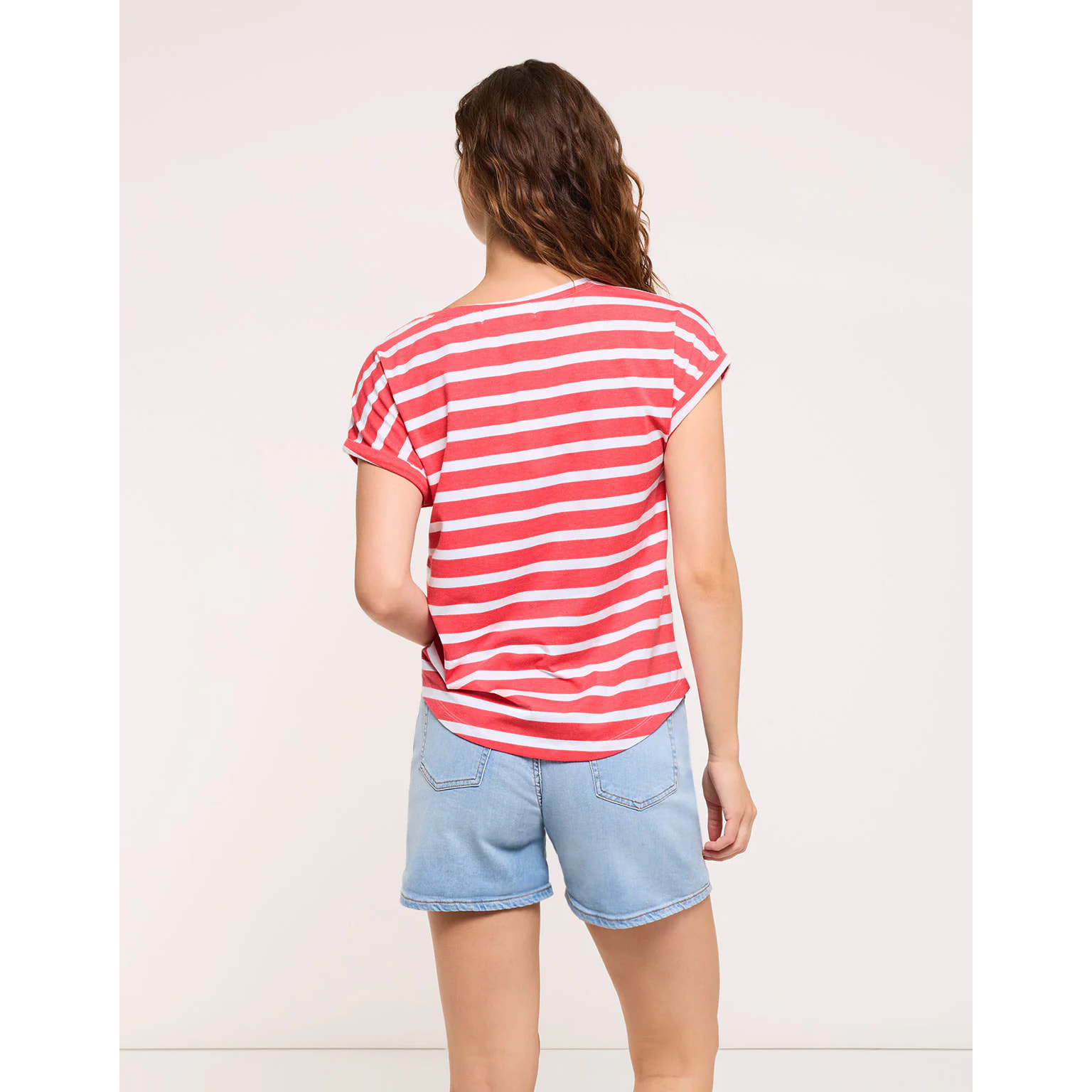 Camiseta Manga Corta de Rayas Coral - Madonna