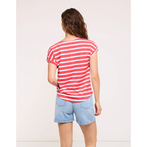 Camiseta Manga Corta de Rayas Coral - Madonna