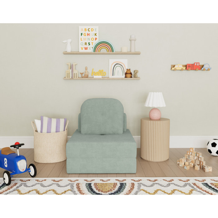 Edna - fauteuil convertible déplimousse en tissu bouclette - Vert sauge