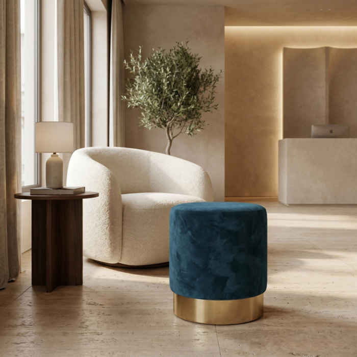 Pouf cilindrico in velluto - BLU